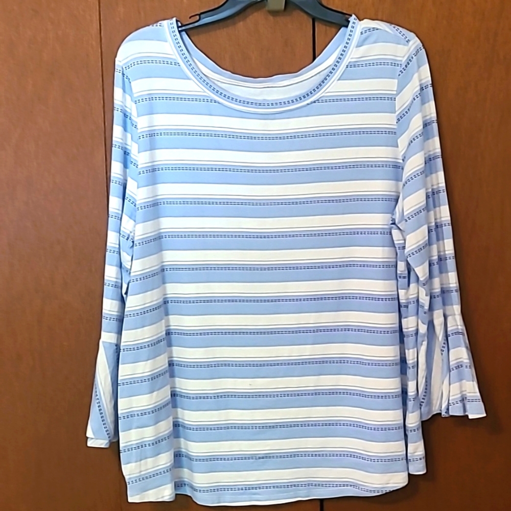 Juniper & Lime blue & white stripe top with long sleeves & bell cuffs Sz  XL